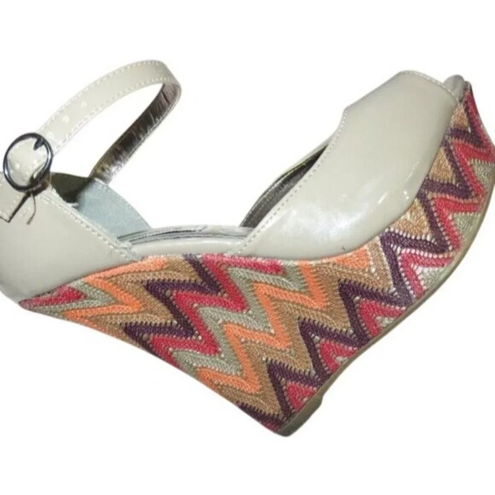 STEVE MADDEN Boho Patent Platform Ankle Strap Wedge Heels Peep Toe Sandals